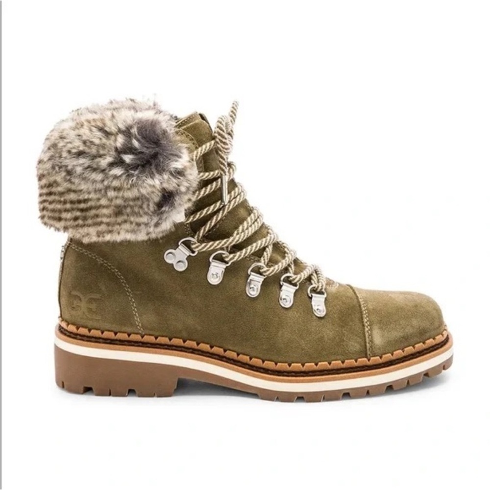Sam Edelman Moss Green Lace Up Faux Fur Boots, LIKE NEW